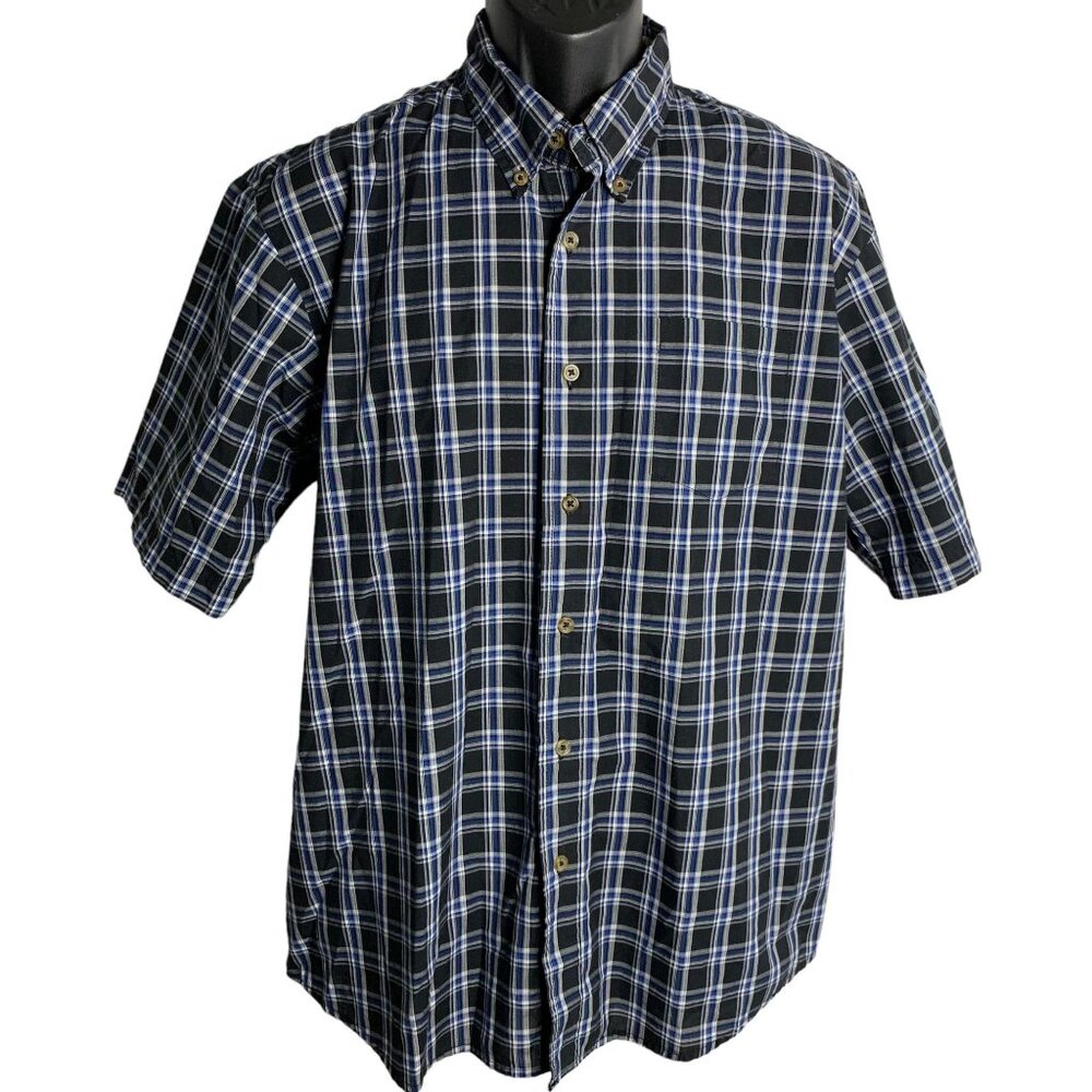 Wrangler Button Down Wrinkle Resist Shirt L Blue Plaid Short Sleeves Pocket